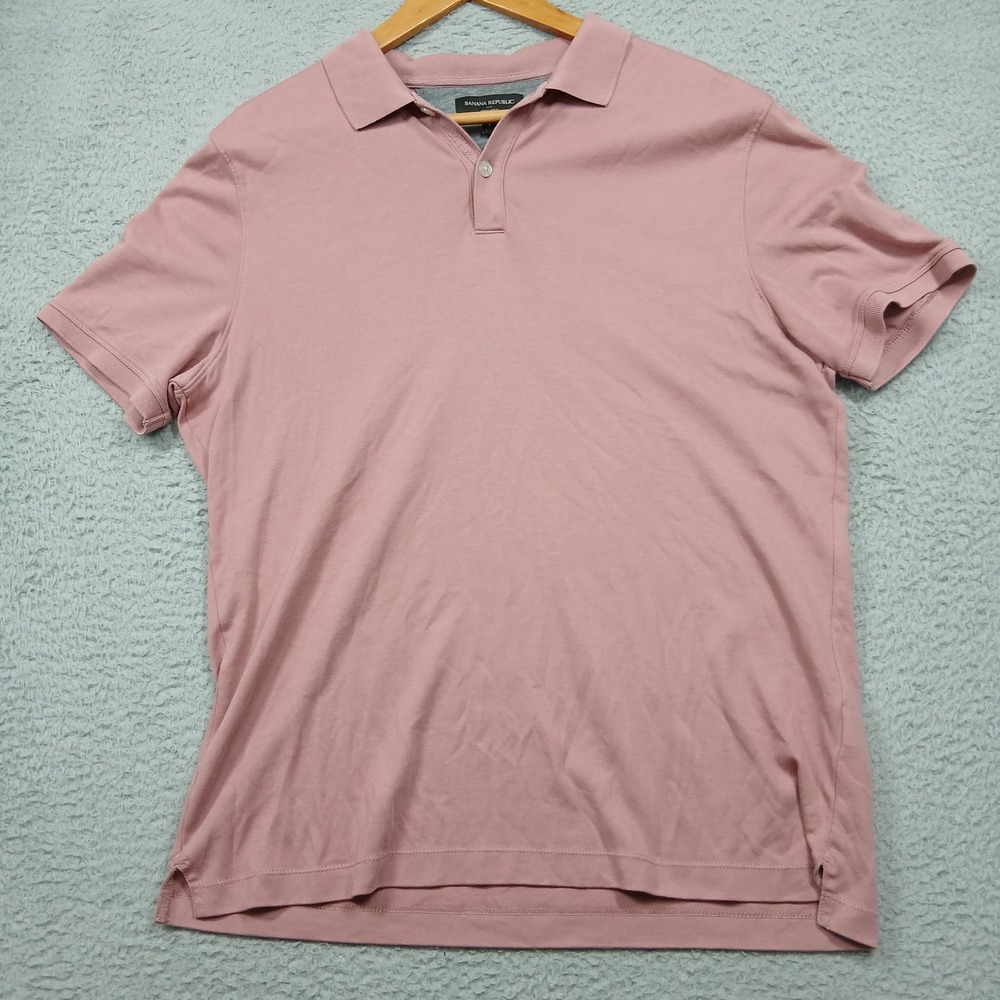 Banana Republic Men's Large Pink Dress Polo Shirt Short Sleeve Soft Cotton Blend